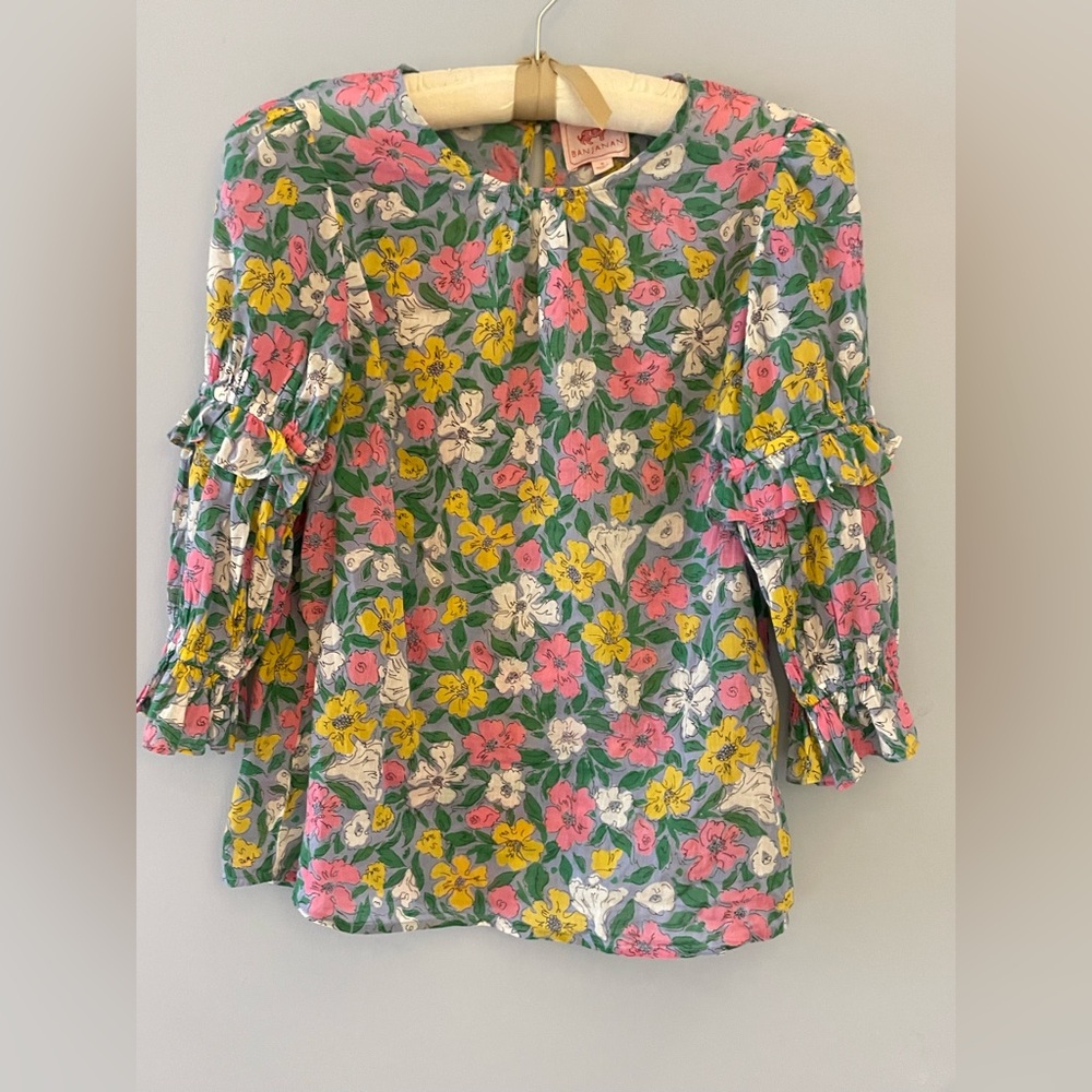BANJANAN Floral Print Ruffle Sleeve Blouse Small